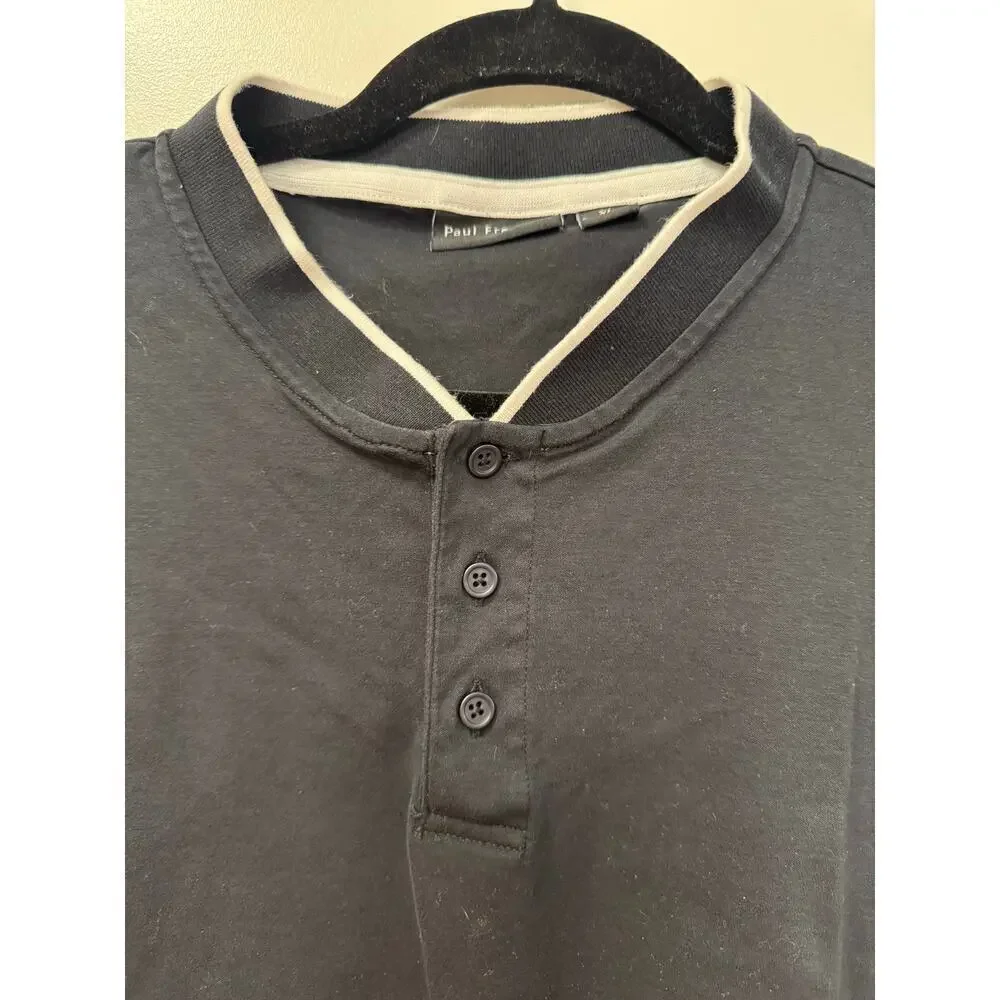 Paul Fredrick Men's XL Black/White Cotton Short Sleeve Polo Henley Tee
